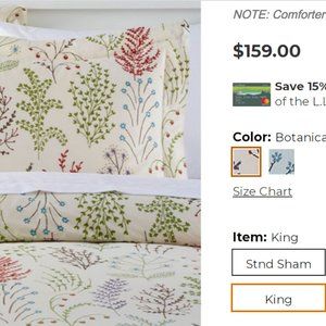 LL Bean Botanical Floral Percale Comforter Cover & Sham